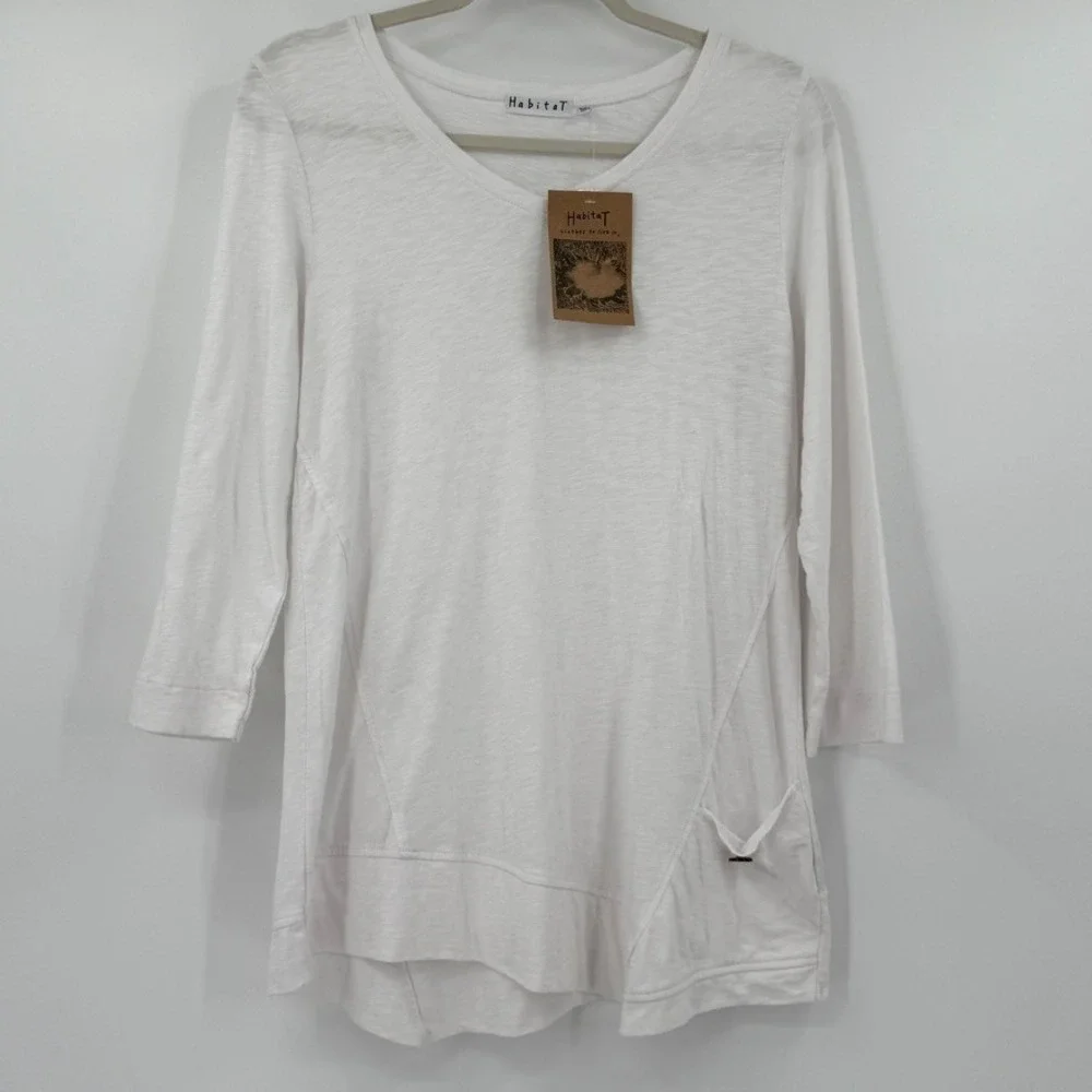 Habitat Womens Slub Cotton Asymmetrical Tunic Top Size XS White Minimalist‎